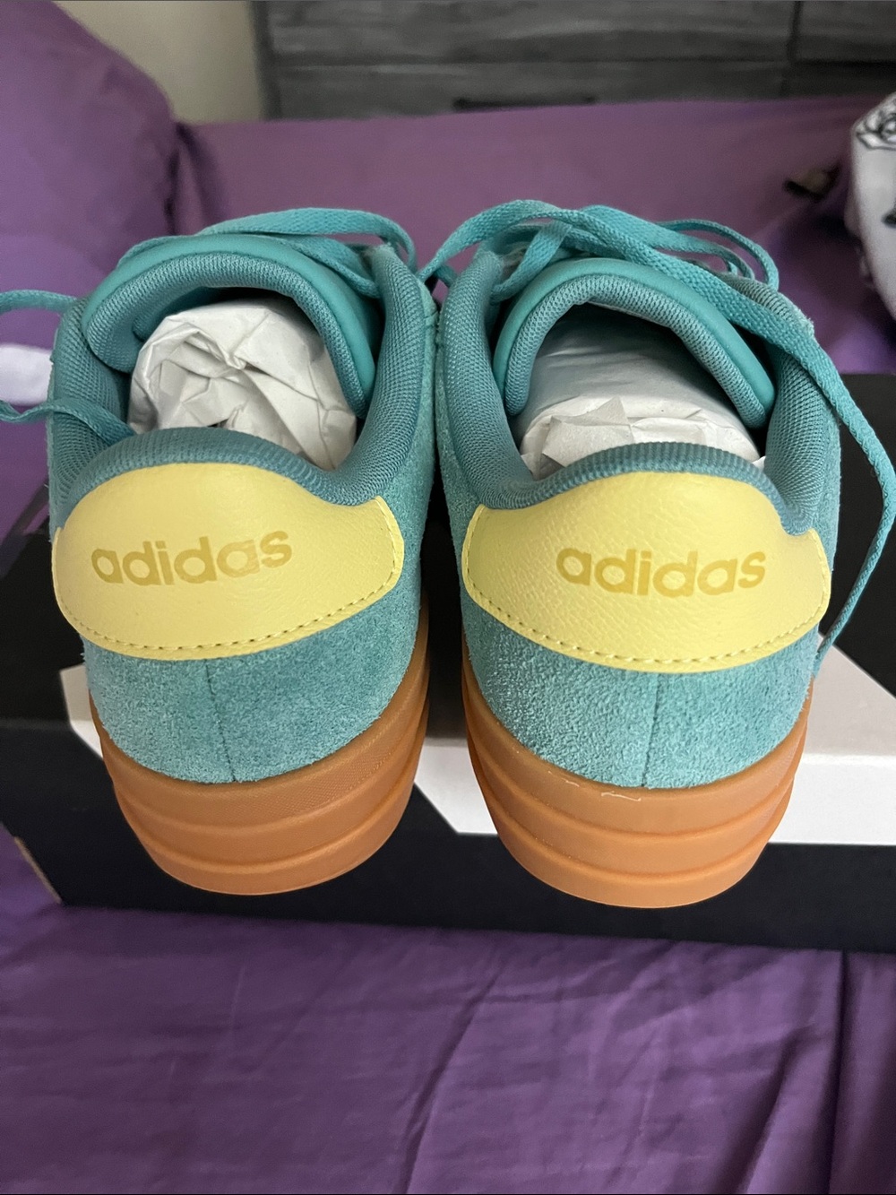 adidas VL Court Bold J Teal Suede Platform Sneakers with Pink Stripes & Gum Sole - Picture 6 of 6